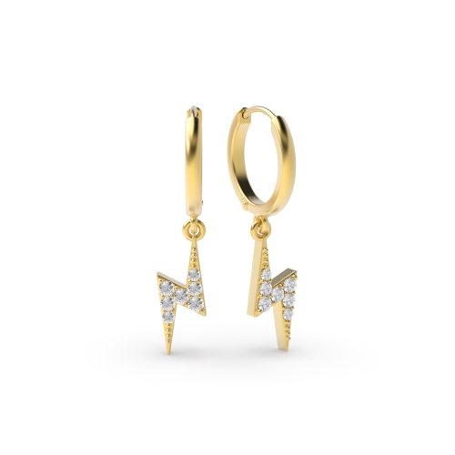 Pave Setting Round Yellow Gold Lightning Diamond Earrings