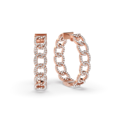 Pave Setting Round Rose Gold Chain radiance Diamond Earrings