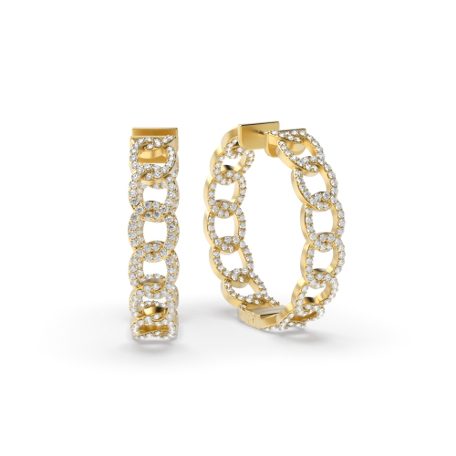 Pave Setting Round Yellow Gold Chain radiance Diamond Earrings