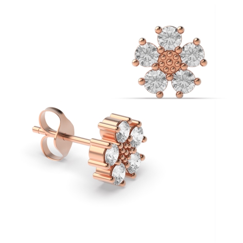 4 Prong Round Rose Gold Sparkle Diamond Earrings
