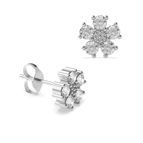 4 Prong Round White Gold Sparkle Diamond Earrings