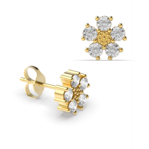 4 Prong Round Yellow Gold Sparkle Diamond Earrings