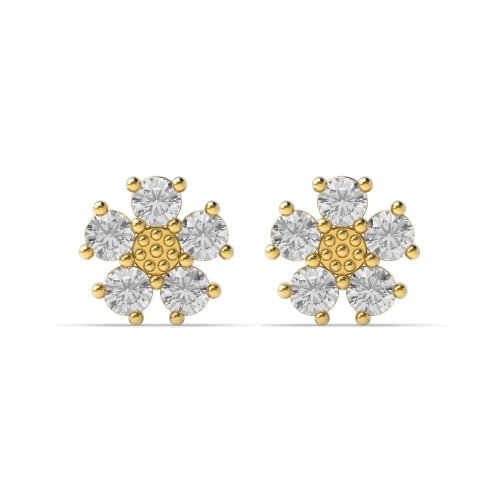 4 Prong Round Yellow Gold Sparkle Diamond Earrings