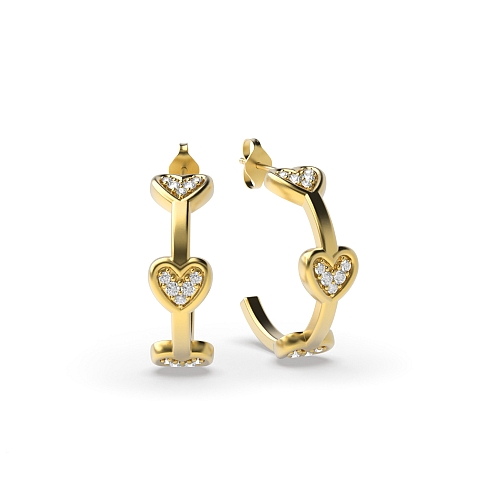 Pave Setting Round Yellow Gold Dazzle Diamond Earrings