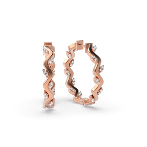 Pave Setting Round Rose Gold Zig zag Diamond Earrings