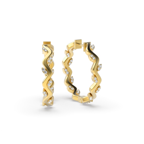 Pave Setting Round Yellow Gold Zig zag Diamond Earrings