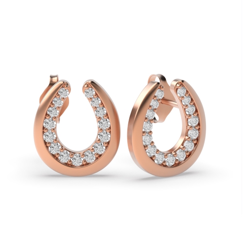 Pave Setting Round Rose Gold Horse shoe Diamond Earrings