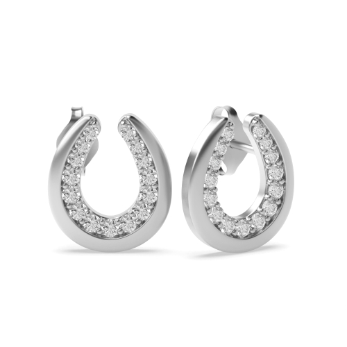 Pave Setting Round Horse shoe Hoop Diamond Earrings