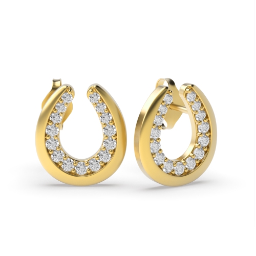 Pave Setting Round Yellow Gold Horse shoe Diamond Earrings