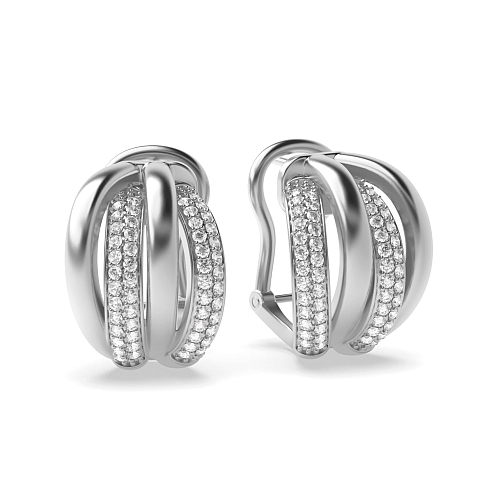 Pave Setting Round 4 row alternate diamond and plain Hoop Diamond Earrings