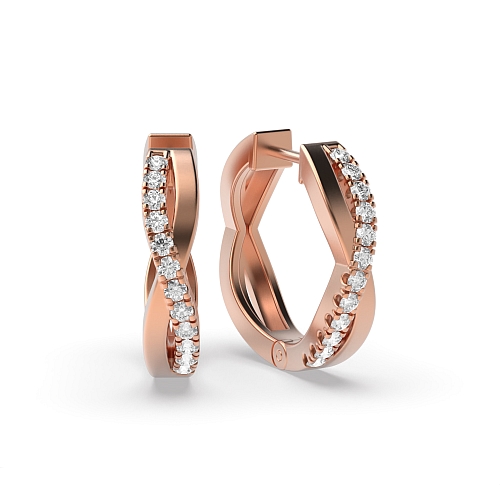 Pave Setting Round Rose Gold Crossover Diamond Earrings