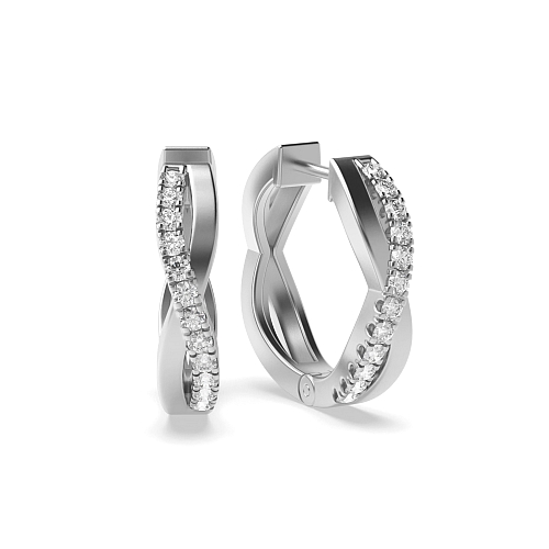 Pave Setting Round Crossover Hoop Diamond Earrings