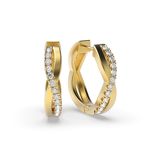 Pave Setting Round Yellow Gold Crossover Diamond Earrings