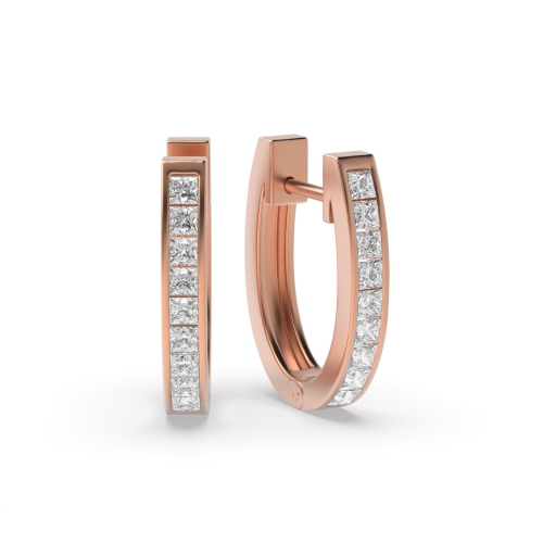 Channel Setting Princess Rose Gold Elegant Diamond Earrings