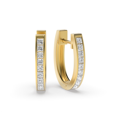 Channel Setting Princess Yellow Gold Elegant Diamond Earrings