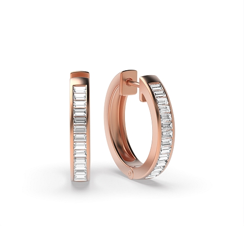 Channel Setting Baguette Rose Gold Orbit Diamond Earrings