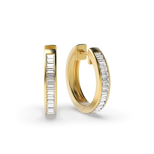 Channel Setting Baguette Yellow Gold Orbit Diamond Earrings