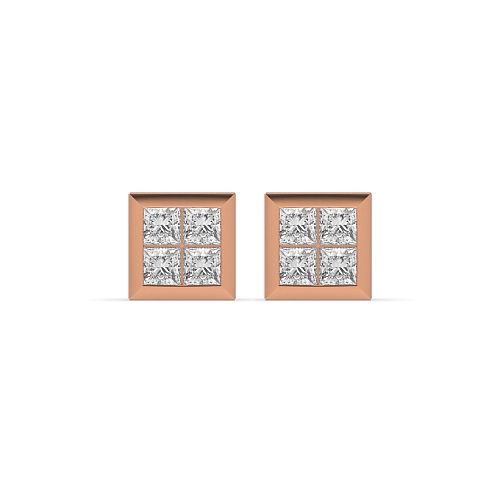 Channel Setting Princess Rose Gold Squared Diamond Earrings