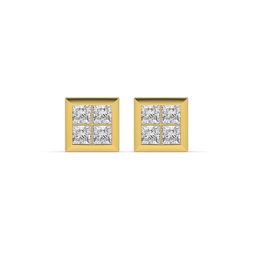 Channel Setting Princess Yellow Gold Squared Diamond Earrings