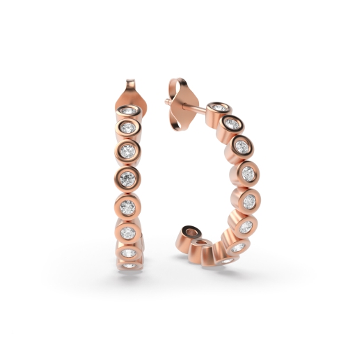 Bezel Setting Round Rose Gold Dainty Diamond Earrings