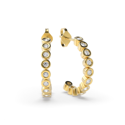 Bezel Setting Round Yellow Gold Dainty Diamond Earrings