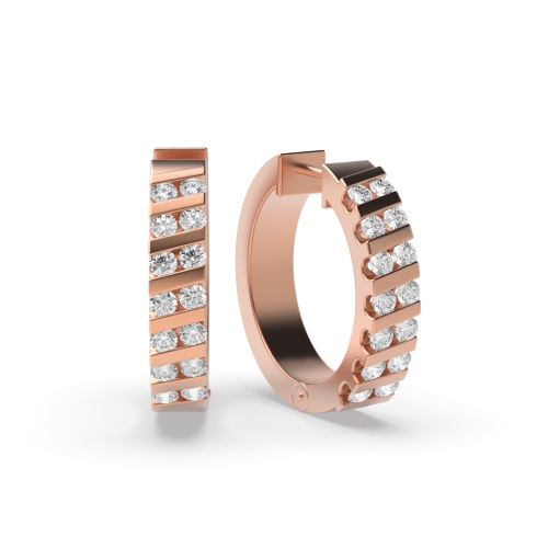 Channel Setting Round Rose Gold sleek Diamond Earrings