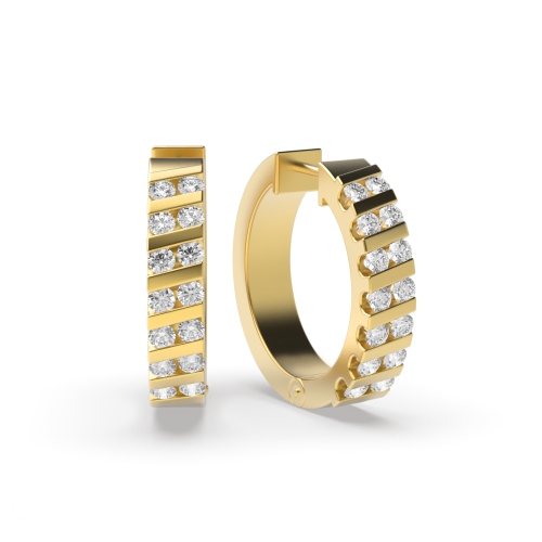 Channel Setting Round Yellow Gold sleek Diamond Earrings