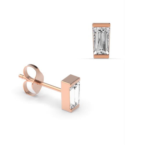 Channel Setting Baguette Rose Gold Bar Stud Diamond Earrings