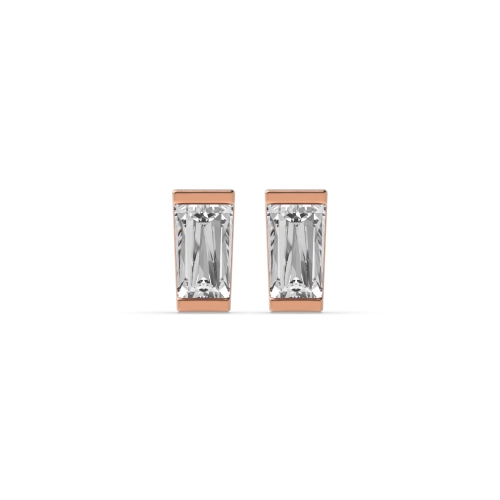 Channel Setting Baguette Rose Gold Bar Stud Diamond Earrings