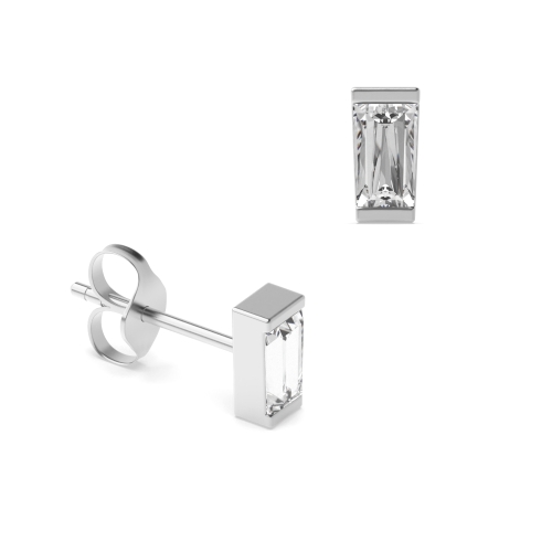 Channel Setting Baguette Platinum Bar Stud Diamond Earrings