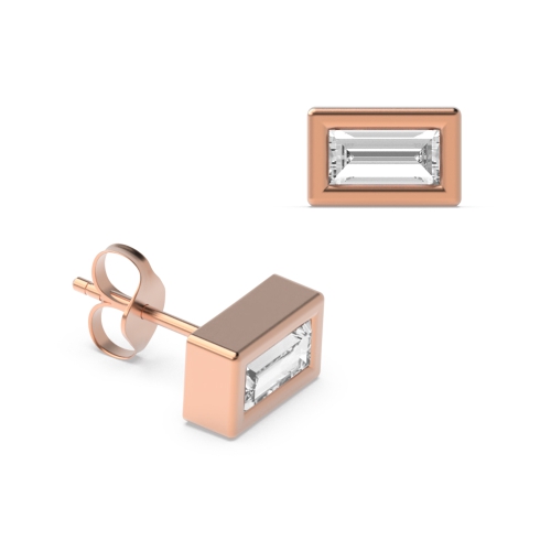 Bezel Setting Baguette Rose Gold Accent Stud Diamond Earrings