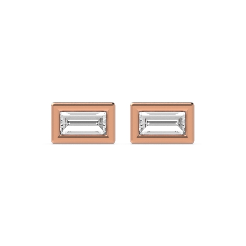 Bezel Setting Baguette Rose Gold Accent Stud Diamond Earrings