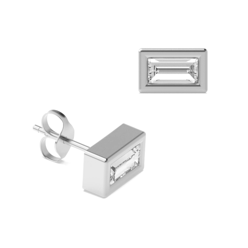 Bezel Setting Baguette White Gold Accent Stud Diamond Earrings