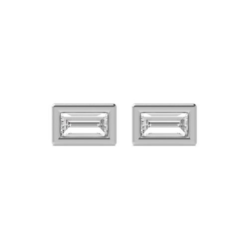 Bezel Setting Baguette White Gold Accent Stud Diamond Earrings
