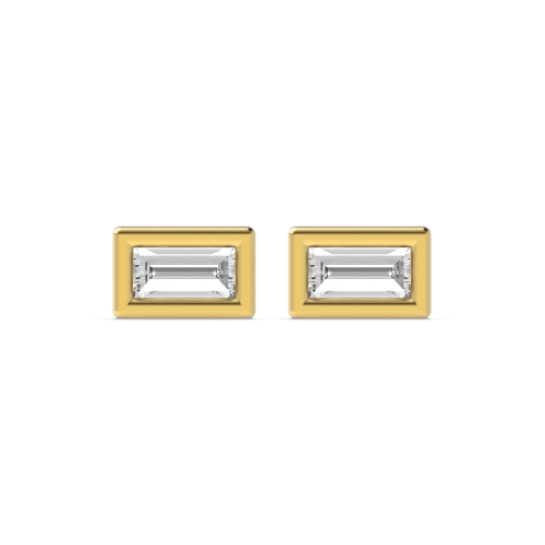 Bezel Setting Baguette Yellow Gold Accent Stud Diamond Earrings