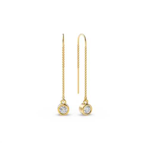 Bezel Setting Round Yellow Gold Chain dangly Drop Diamond Earrings