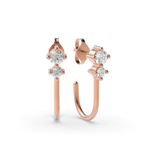 4 Prong Round Rose Gold Casual 2 stone Diamond Earrings