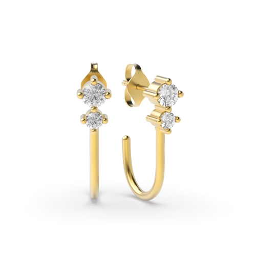 4 Prong Round Yellow Gold Casual 2 stone Diamond Earrings