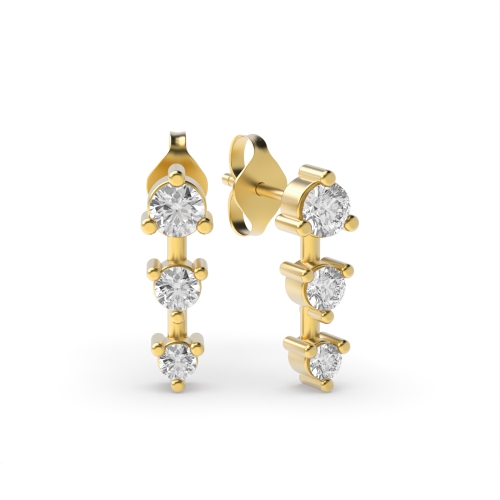 3 Prong Round Yellow Gold Radiance orbit Diamond Earrings