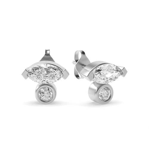 Bezel Setting Marquise/Round Designer Diamond Earrings