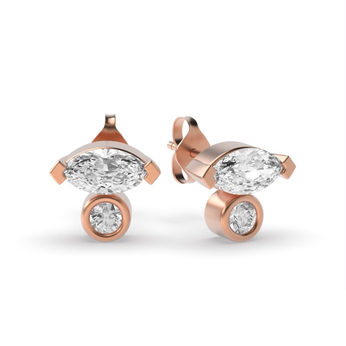 Bezel Setting Marquise/Round Rose Gold Enchanted Diamond Earrings