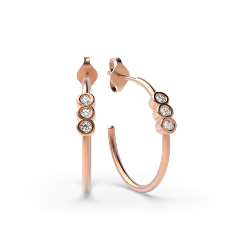 Bezel Setting Round Rose Gold 3 stone open Diamond Earrings