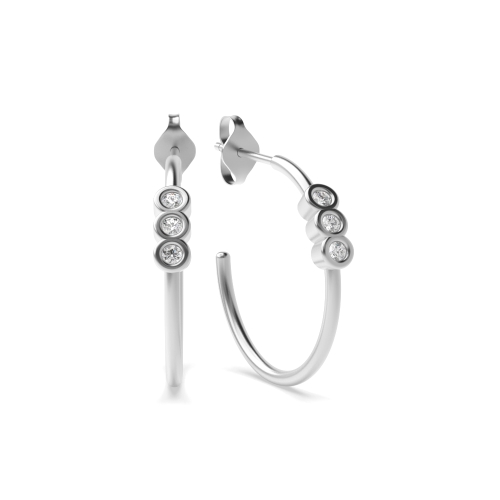 Bezel Setting Round 3 stone open Drop Diamond Earrings