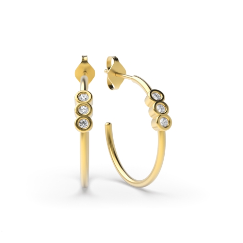 Bezel Setting Round Yellow Gold 3 stone open Diamond Earrings