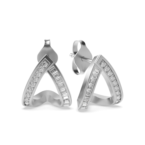 Pave Setting Baguette Platinum Cluster Diamond Earrings