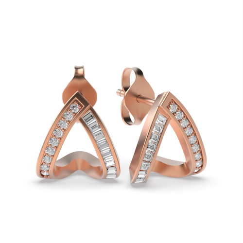 Pave Setting Baguette Rose Gold Fashion Diamond Earrings