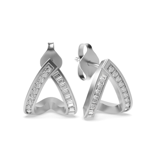 Pave Setting Baguette White Gold Fashion Diamond Earrings