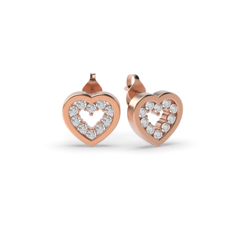 Pave Setting Round Rose Gold Heart shaped Diamond Earrings