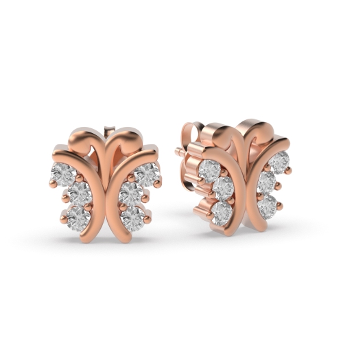 3 Prong Round Rose Gold Designer Diamond Earrings