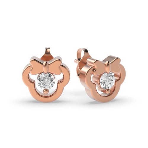 3 Prong Round Rose Gold Bow design Diamond Earrings